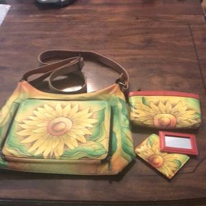 Anuschka sunflower three piece handbag set